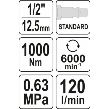 KLUCZ PNEUMATYCZNY 1/2' 1000NM YATO