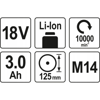 SZLIFIERKA KĄTOWA 125MM 18V 2X3AH YATO