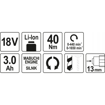WIERTARKO-WKRĘTARKA 18V, 2 AKUMULATORY YATO