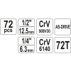 ZESTAW NARZĘDZIOWY 1/2'' 1/4' 72 CZĘŚCI M