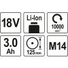 SZLIFIERKA KĄTOWA 125MM 18V 2X3AH
