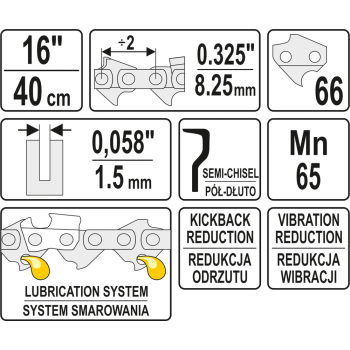 ŁAŃCUCH TNĄCY DO PILARKI 16'' .325 1.5MM 66Z