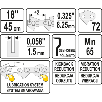 ŁAŃCUCH TNĄCY DO PILARKI 18'' .325 1.5MM 72Z