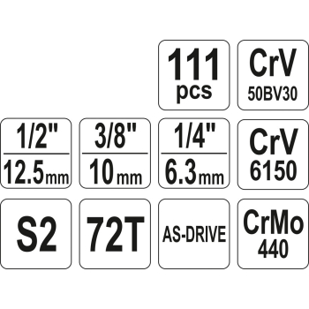 ZESTAW NARZĘDZIOWY 1/4'' 3/8'' 1/2'' 111CZĘŚCI XL