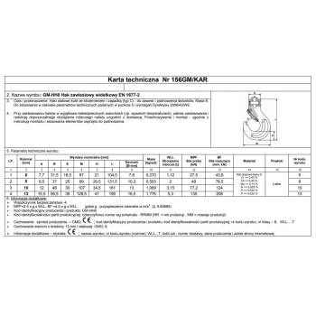 HAK ZAWIESIOWY WIDEŁKOWY Z ZABEZPIECZENIEM G8 10MM WLL3.15T