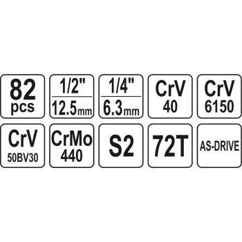 ZESTAW NARZĘDZIOWY 1/2'' 82 CZĘŚCI L