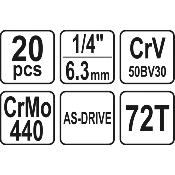 ZESTAW NARZĘDZIOWY 1/4'' 20 CZĘŚCI XS