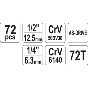 ZESTAW NARZĘDZIOWY 1/2'' 1/4' 72 CZĘŚCI M