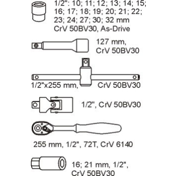 WKŁAD DO SZUFLADY ZESTAW NASADEK 1/2'' 24 CZĘŚCI