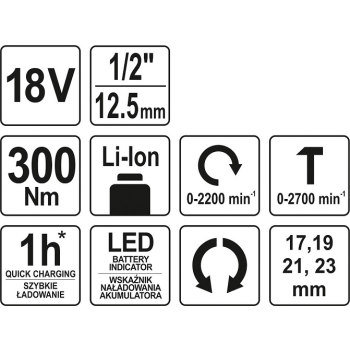KLUCZ UDAROWY 18V 1/2'' 300NM, BEZ AKUMULATORA