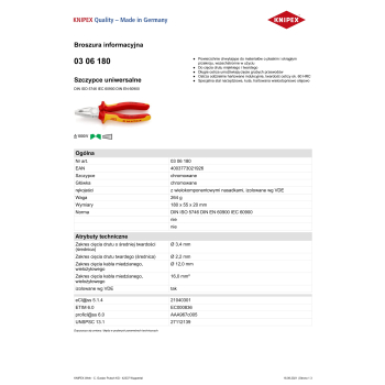 SZCZYPCE UNIWERSALNE IZOLOWANE VDE 180MM