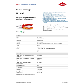 SZCZYPCE UNIWERSALNE Z OSTRO ZAKOŃCZONYMI SZCZĘKAMI PCV145MM