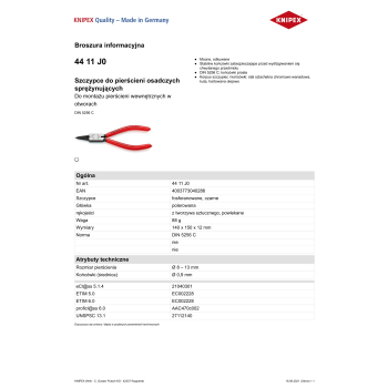 SZCZYPCE DO PIERŚCIENI SEGERA WEWNĘTRZNE PROST.130MM 08-13MM