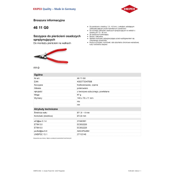 SZCZYPCE SEGERA BEZ OTWORÓW 140MM 1,5-4 KNIPEX 46 11 G0