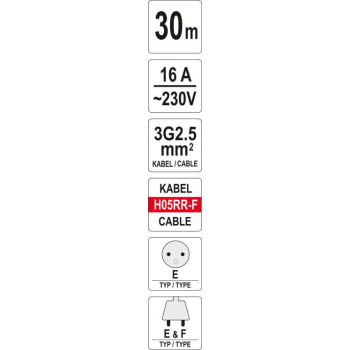 PRZEDŁUŻACZ BĘBNOWY 30M 4 GNIAZDA 3*2.5MM2