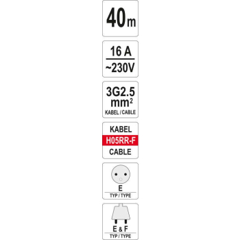 PRZEDŁUŻACZ BĘBNOWY 40M 4 GNIAZDA 3*2.5MM2