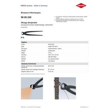 OBCĘGI ZBROJARSKIE DO DRUTU ZBROJENIOWEGO I PLECIONEK 220MM