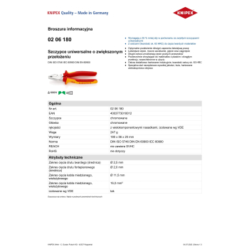 SZCZYPCE UNIWERSALNE 180MM O ZWIĘKSZONYM PRZEŁOŻENIU