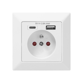 GNIAZDO POJEDYNCZE 2P+Z USB-A + USB-C WYJŚCIE