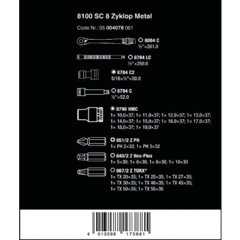 ZESTAW KLUCZY I BITÓW+GRZECHOTKA ZYKLOP METAL 1/2''28 CZĘŚCI