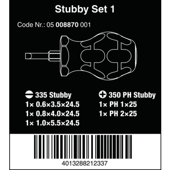 ZESTAW WKRĘTAKÓW STUBBY SET 1, 5SZT.