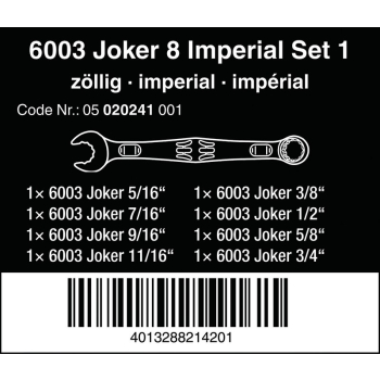 ZESTAW KLUCZY PŁASKO-OCZKOWYCH 6003 JOKER 8 IMPERIAL, 8CZ.