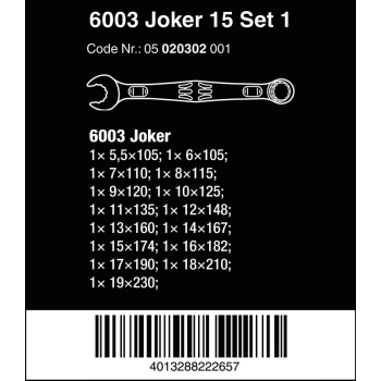 ZESTAW KLUCZY PŁASKO-OCZKOWYCH 6003 JOKER 15SZT.