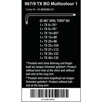 ZESTAW KLUCZY TRZPIENIOWYCH TORX MULTICOLOUR TX8-TX40