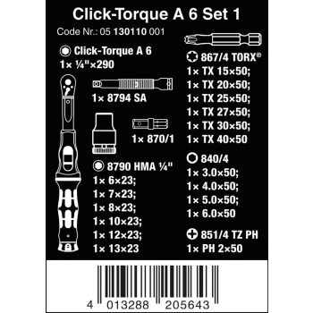 KLUCZ DYNAMOMETRYCZNY CLICK-TORQUE 1/4''2.5-25NM, 20CZĘŚCI