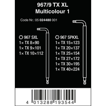 ZESTAW KLUCZY TRZPIENIOWYCH TORX 967/9 TX XL MULTIC TX8-TX40