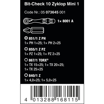 ZESTAW BITÓW BIT-CHECK 10 ZYKLOP MINI 1 10 CZĘŚĆ