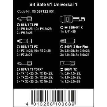 ZESTAW BITÓW BIT-SAFE + WKRĘTAK 1/4'', 61 CZĘŚCI